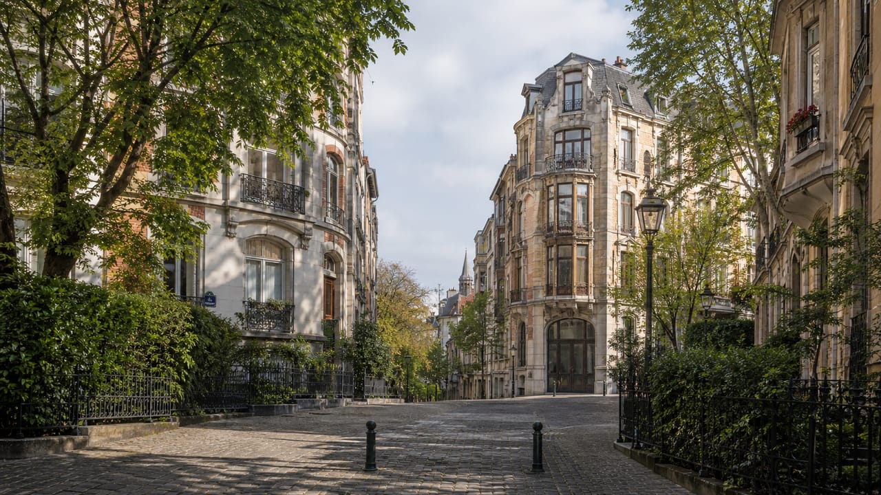 Vue caractéristique de Forest (1190) à Bruxelles · maisons mitoyennes 1920-1950 · zone d'intervention plombier-chauffagiste Atmos Technics