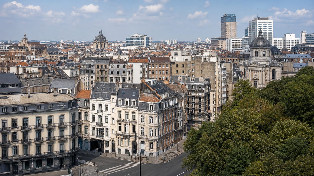Vue caractéristique de Saint-Josse-ten-Noode (1210) à Bruxelles · la plus dense de belgique : immeubles 1900 collés · zone d'intervention chauffagiste agréé PEB Atmos Technics