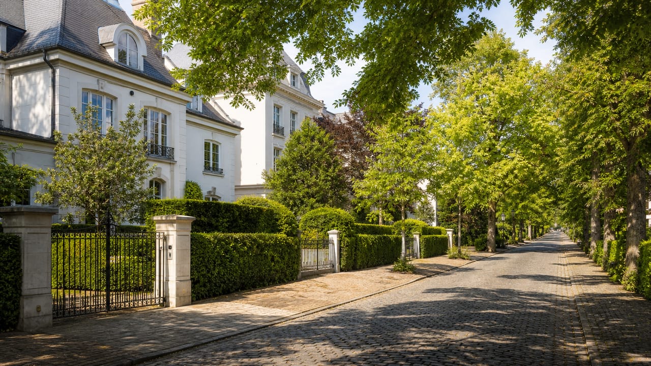 Vue caractéristique de Uccle (1180) à Bruxelles · villas chic et maisons familiales avec jardins · zone d'intervention plombier-chauffagiste Atmos Technics